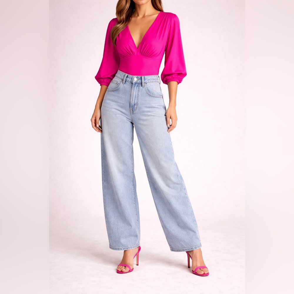 Express pink long-sleeve v-neck bodysuit